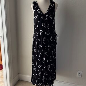 J. Jill Black Maxi Dress with White Floral Ruffled Front Faux Wrap LP